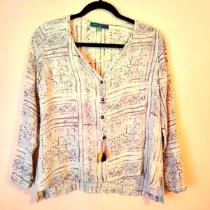 4/$20 Bombay Paisley Boho Button Down Breezy East-Indian-Inspired Top, Tassel, S
